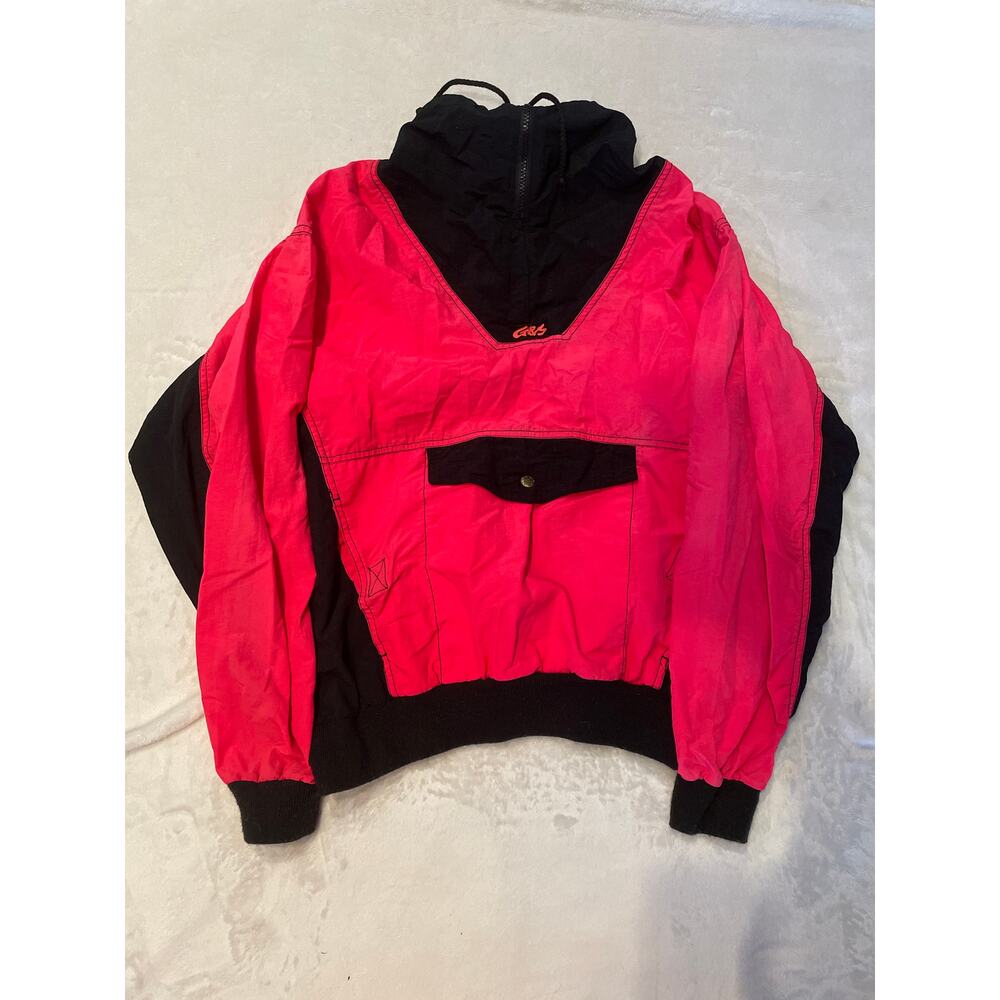 Vintage 80s 90s G&S Windbreaker Jacket Red Black XS Nylon 1/2 Zip Made in USA